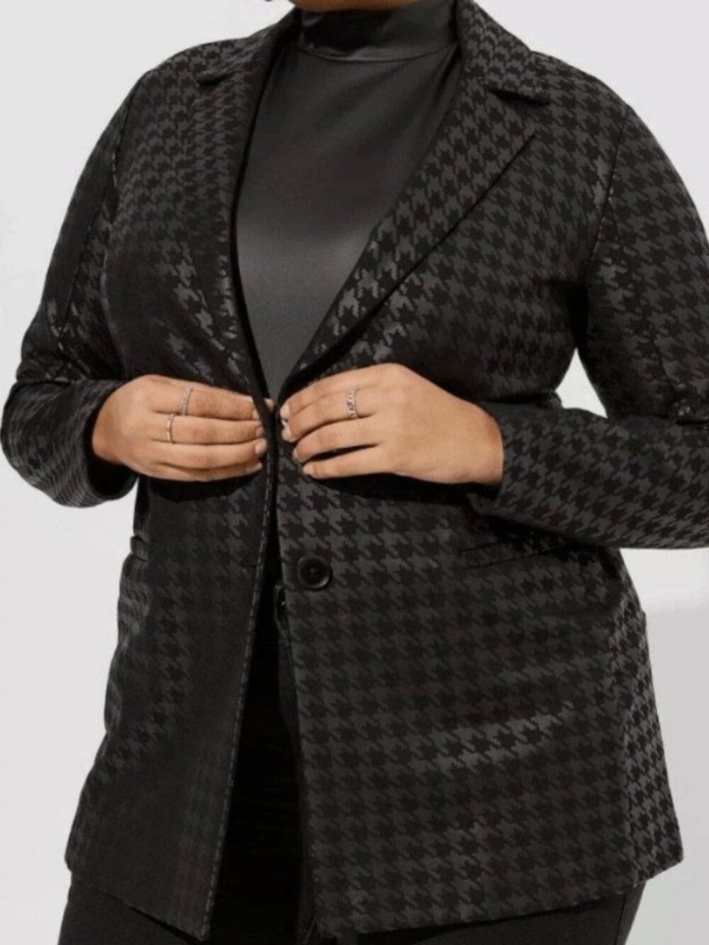 Torrid Studio Luxe Ponte Houndstooth Relaxed Button Up Blazer Career Sz 3X